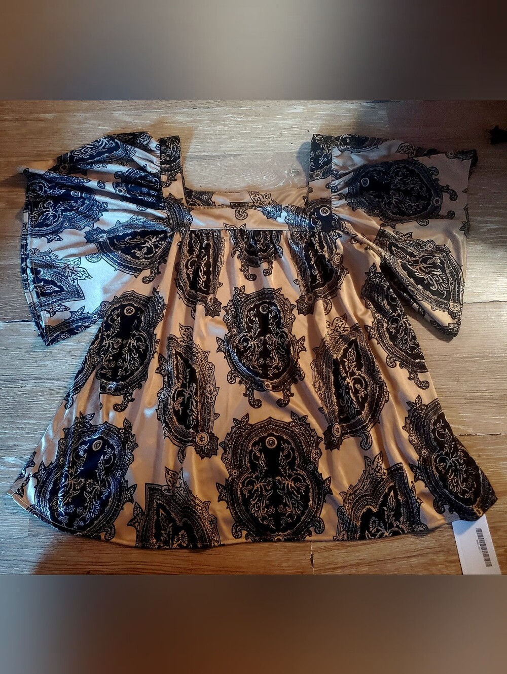 Womens Michael Kors Gold & Black Paisley Print Square Neck Flowy Top